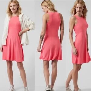 Athleta‎ Santorini Thera Dress Small Petite Coral Modal Stretch Tank Drop Waist